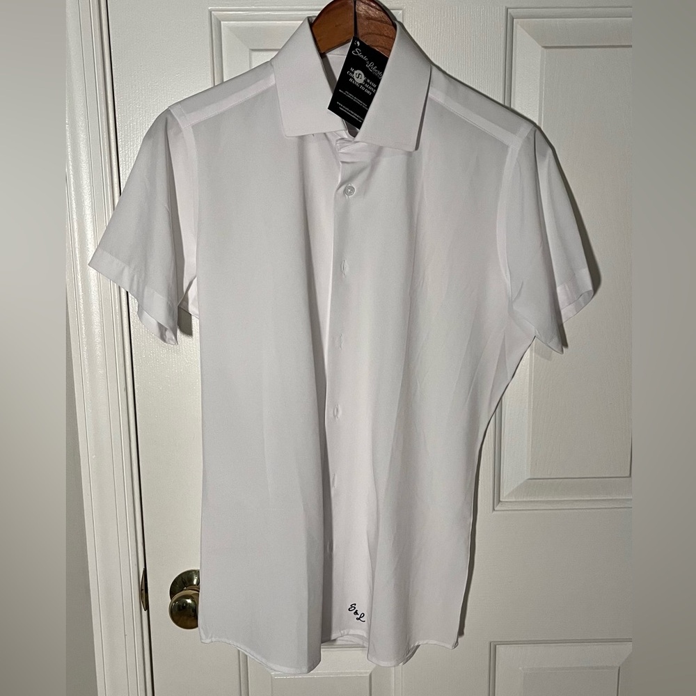 State & Liberty Short Sleeve Shirt Mens Small White Solid Athletic Stretch